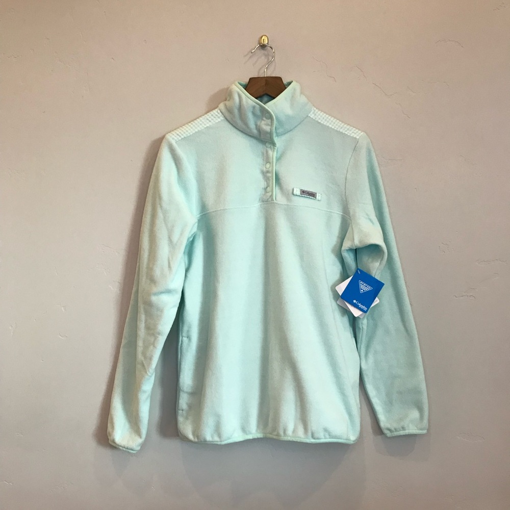 COLUMBIA Mint Green Quarter Snap Pullover Gingham Plaid Seersucker Fleece